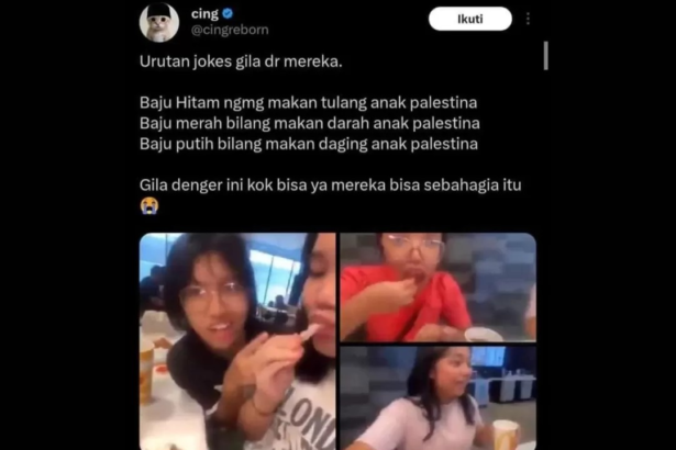 Dalam sebuah video yang sedang ramai di sosial media saat ini terlihat sekelompok remaja SMP menghina anak Palestina dengan niat hanya bercanda.